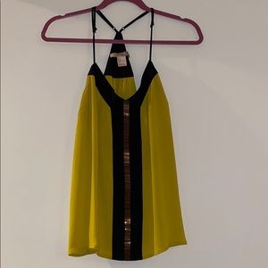 Chartreuse embellished chiffon tank